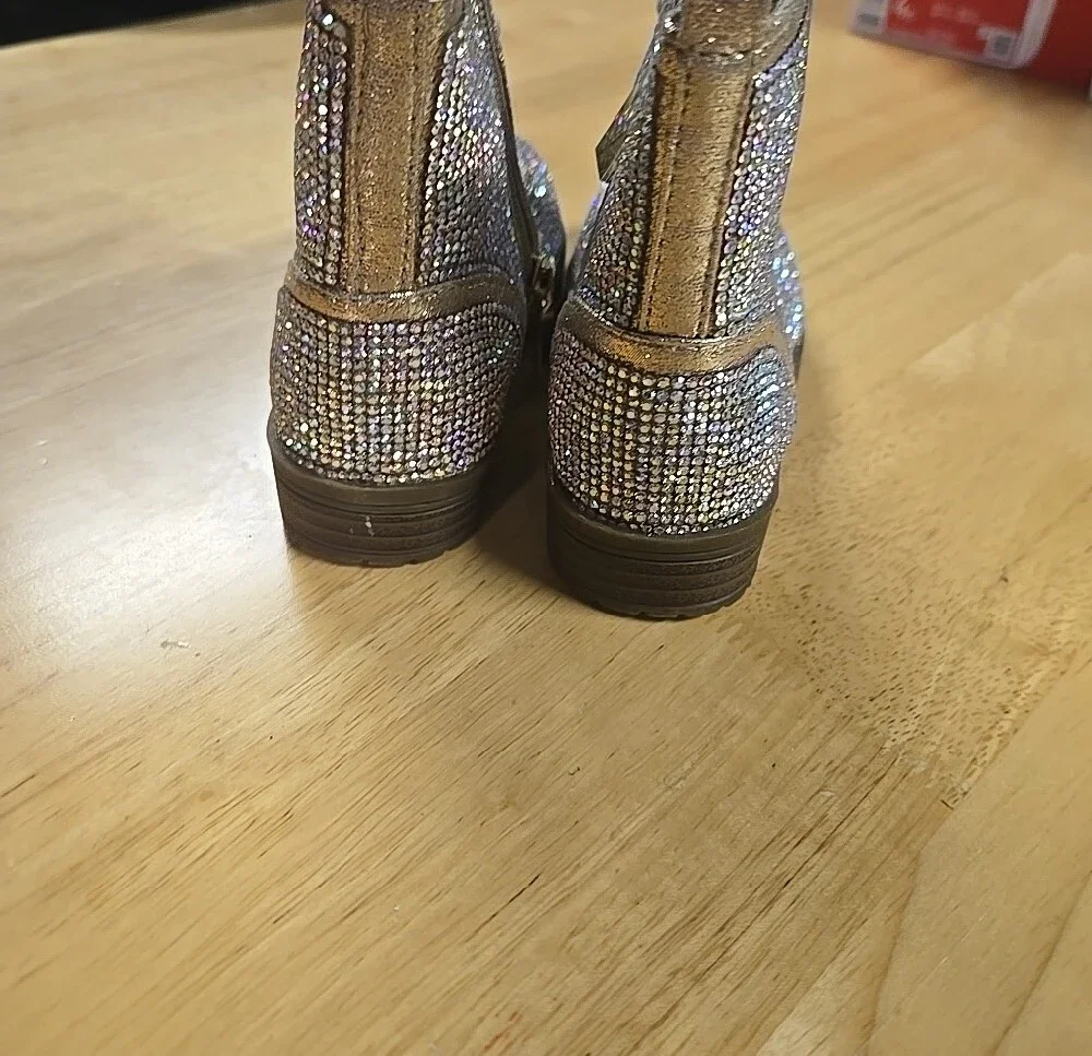 Size 7 Kids Glitter Lace-Up Ankle Boots - Silver